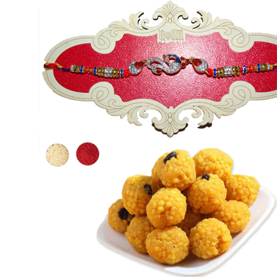 "RAKHIS -AD 4230 A- 006 (1 RAKHI), 500gms of Laddu - Click here to View more details about this Product
